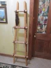 Southwestern Style Wood Kiva Ladder with Feather and Bead Accents