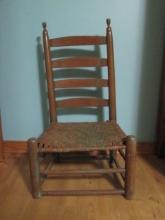 Antique Oak Mule Ear Slat Back Side Chair with Woven Split Oak Seat