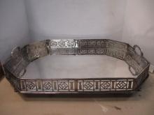 Large 1999 Silverplated Footed Serving Tray with Etched Designs on Bottom