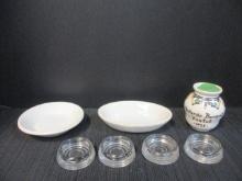 Vintage Ironstone Dinnerware, Glass Floor Protectors, Pottery Mustard Jar and