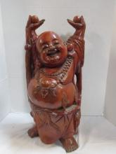 Large Hand Carved Wood Laughing Buddha