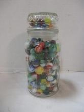 1981 Planter's Peanuts Glass Jar Filled with Agate Swirl Marbles