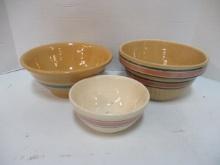 Three Vintage Yellow Ware Mixing Bowls