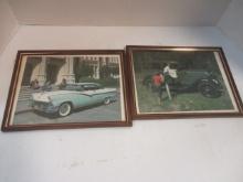 Two Framed Vintage Car Photo Prints