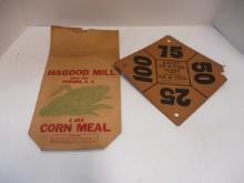 Old "Easley Ice & Fuel Plant" Paper Sign and "Hagood Mill Pickens, SC" Corn Meal Bag