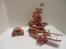 Hand Crafted Coca-Cola Can Sailboat, Car and Airplane