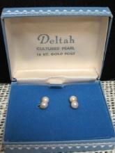 14k Gold Cultured Pearl Earrings in original box