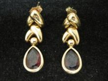 14k Gold Earrings with Red Stones