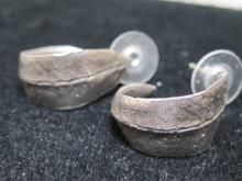 Sterling Silver Leaf Earrings- Artisan Signed