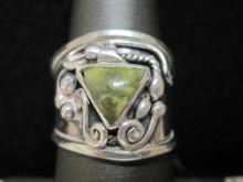 Sterling Silver 950 Artisan Ring with Green Stone