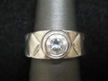 Sterling Silver Quilted Ring with CZ Stone