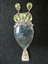Sterling Silver Pendant with Green Stones