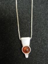 Sterling Silver Necklace with Amber Stone
