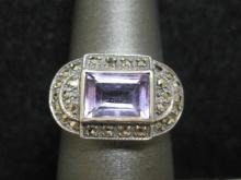 Sterling Silver Amethyst and Marcasite Ring