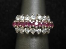 Sterling Silver Ring with Faux Ruby and Diamonds