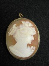 Italian .800 Silver Carved Shell Cameo Brooch or Pendant