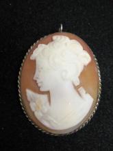 Vintage Sterling Silver Cameo Brooch or Pendant