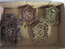 Four Miniature Lux Clocks Windup Cuckoo Style Clocks