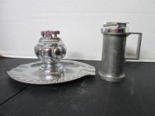 Aurora Silver Tone Table Lighter with Ashtray and Ronson Pewter Tankard Lighter