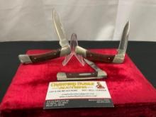 Trio of Vintage Buck Folding Pocket Knives, 1x 501 Squire, 1x 522 blade in a 501 Squire body, 1x ...