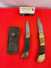 2 pcs Stainless Steel Folding Blade Pocket Hunting Knives. Vintage Coyote 3.5" Knife. See pics.