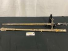 Antique MC Lilley & Co Columbus Ohio Ornate Sword, broken tip, w/ Sheath