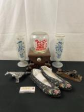 Hong Kong Embroidered Shoes, The Great American Nut Machine, Pair of Handpainted Glass Vases ...
