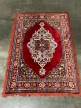 Hand Knotted Persian Rug or Prayer Rug, Deep Red background, Fine Detailed Border w/ Floral Motif