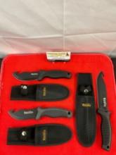 3 pcs WatchFire Steel Fixed Blade Hunting Knives w/ Sheathes. 2x 210922. 1x 210920. See pics.