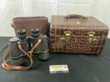 Magna 7 x 50 Field Binoculars in Leather Case & 1940s Royalshire Ever-Wear Trunk Works