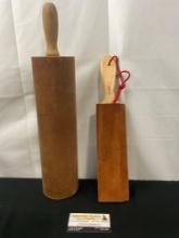 Pair of Knife Sharpening Leather Strops, Butz Flat Strop & Cylindrical Leather Strop
