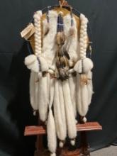Handmade Native American Mandella Wall Hanging, Beads, Wool, Feathers, Cow Leather