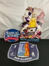 3x Metal Beer Signs incl. Large Budweiser Ice Sign & 2 Samual Adams Signs - See pics