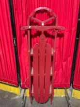 Vintage Red Painted Wood & Steel Decorative Snow Sled. Excellent Condition. Measures 52" x 20" See