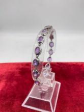 Modern .925 sterling silver women's tennis bracelet with purple glass stone setting