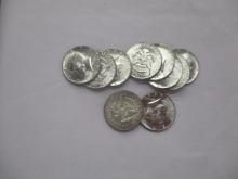 US Silver Kennedy Halves 1964 10 coins