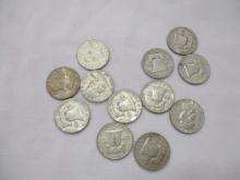 US Silver Franklin Halves- Variety of dates/mints 12 coins