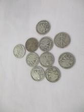 US Walking Liberty Halves- 1940's various dates/mints 10 coins