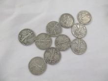 US Silver Walking Liberty Half Dollars- various dates/mints 10 coins