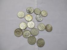 US Kennedy Silver Halves 1964- 15 coins