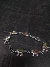 Silver Tone Elephant Bracelet with 4 Elephant Charms