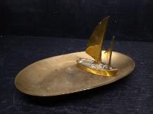 Brass Coin Tray with Brass Sailing Boat