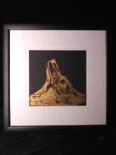 Original Framed and Matted Artwork-Gold Acrylic on Paper-Golden Wolfhound by Maria Claro