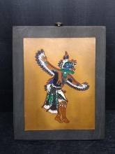 Native American Colored Tooled Leather on Plaque by Ray Briggs