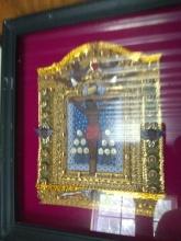 Artwork-Framed Shadowbox Religious Icon-Heavily Gold Detail Crucifix