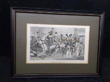 Artwork-Framed and Matted Colored Lithograph-Tandem Driving by H.Alken del