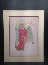 Artwork-Gold Flake Acrylic on Silk-St Matthew from the Book of Kells