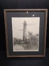 Artwork-Framed and Matted Pencil-Currituck Lighthouse by J Martin Tomlin 25/200 1984