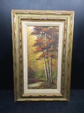 Artwork-Framed Oil on Canvas-Triple Trees by the Stream