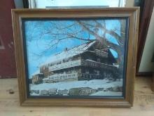 Framed Photograph-Winter Alpine Home